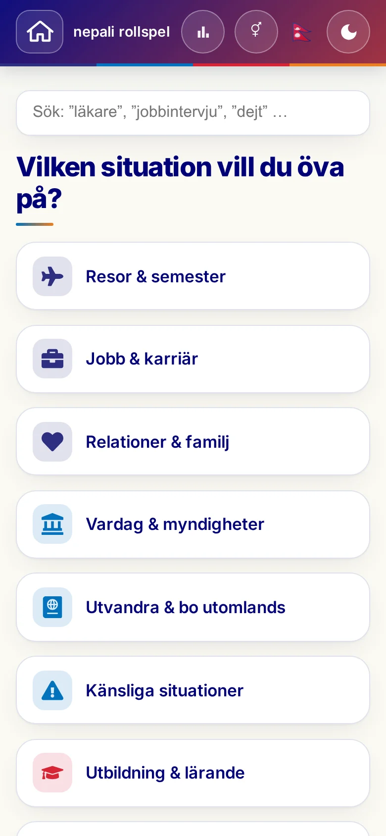 Mobil: Språkrollspelens situationer.
