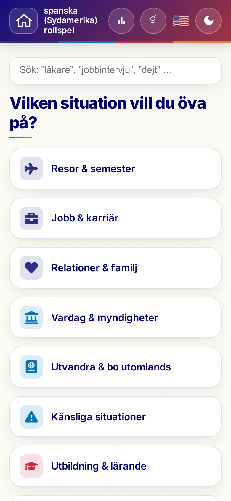 Mobil: Språkrollspelens situationer.