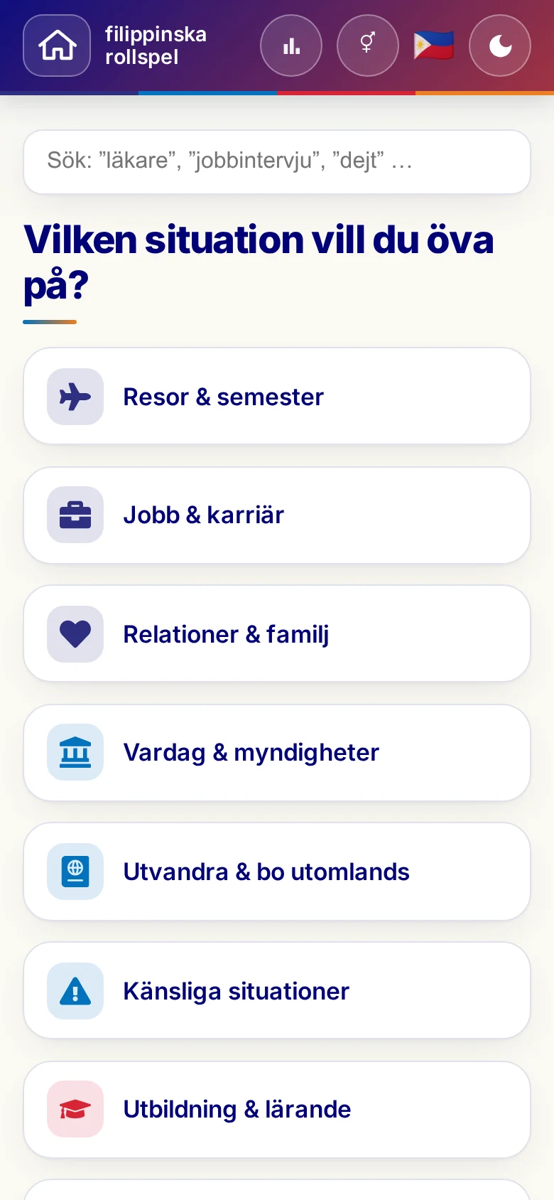 Mobil: Språkrollspelens situationer.