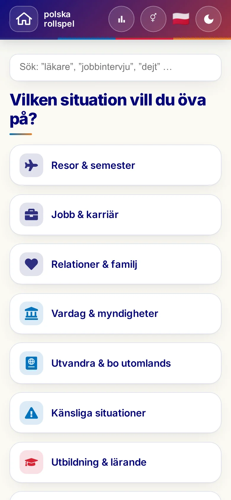 Mobil: Språkrollspelens situationer.