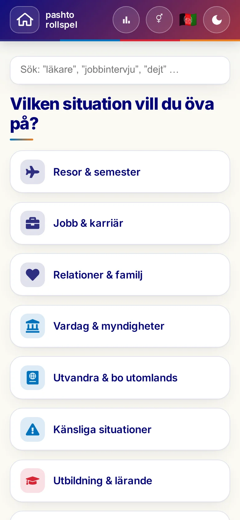 Mobil: Språkrollspelens situationer.