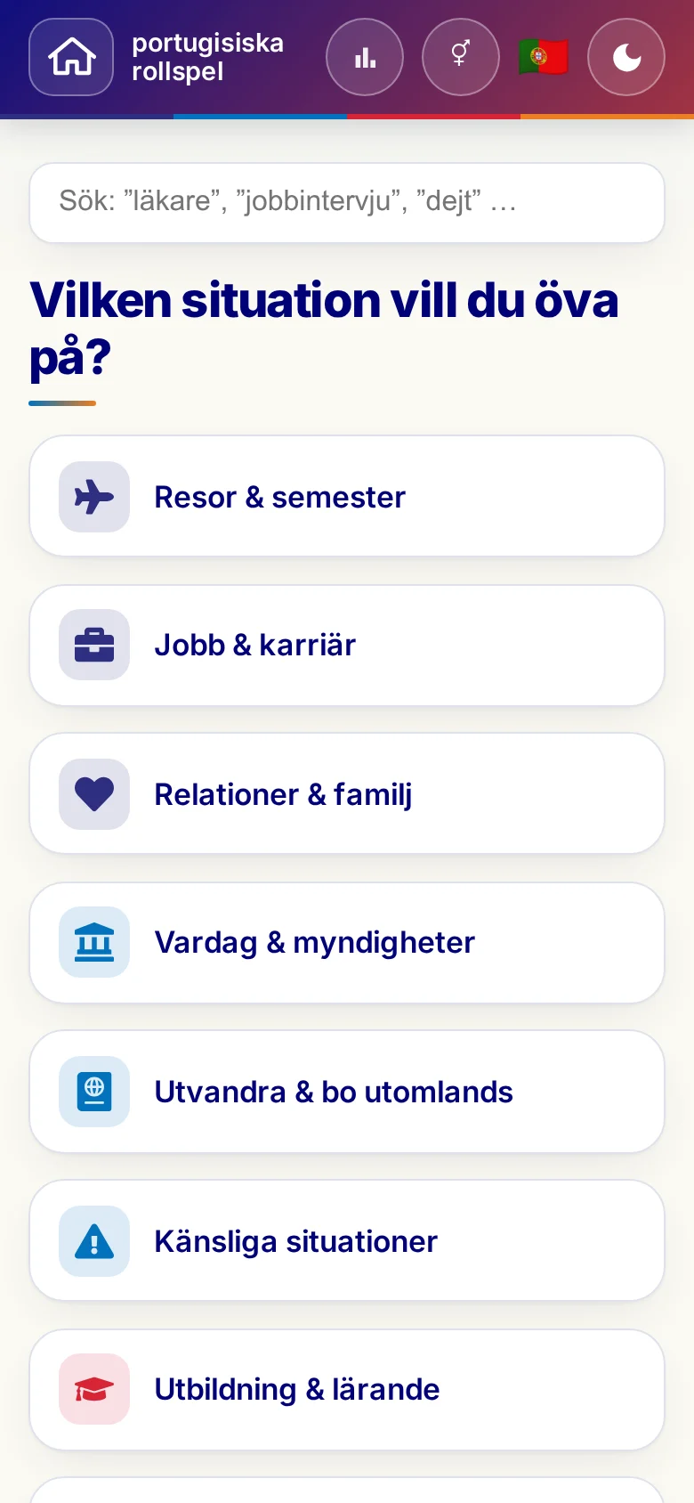 Mobil: Språkrollspelens situationer.