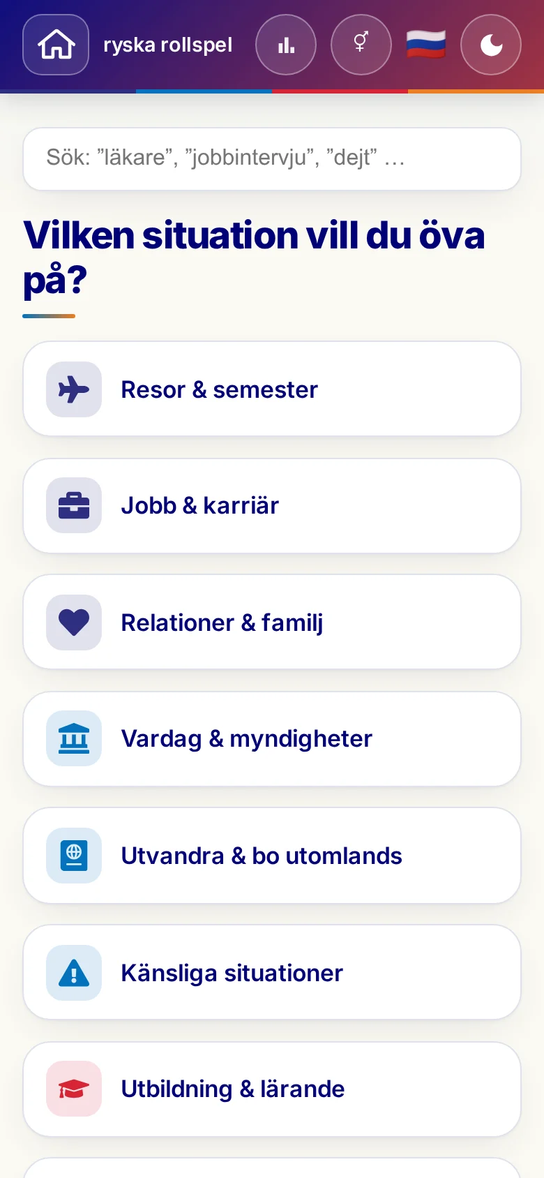 Mobil: Språkrollspelens situationer.