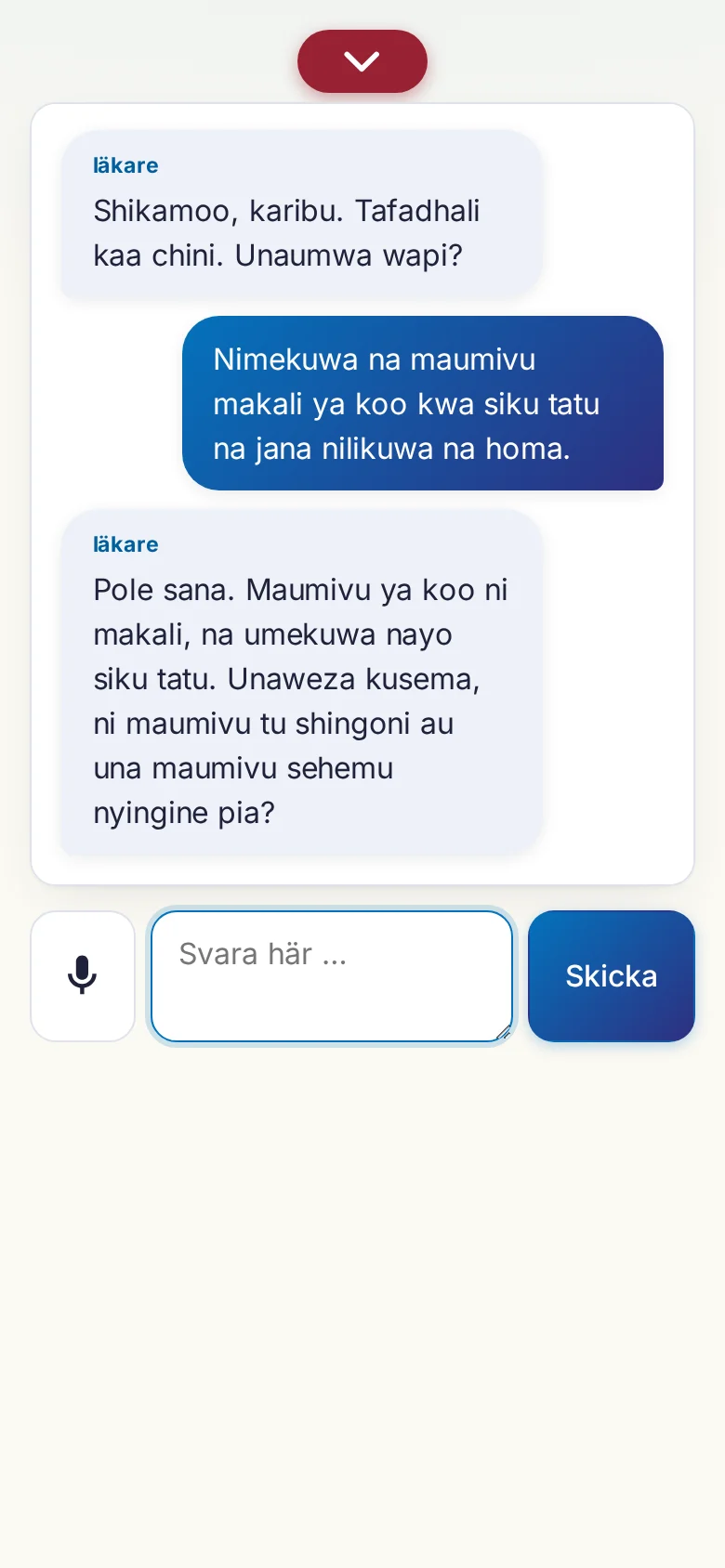 Mobil: ett pågående samtal med mikrofoninmatning.