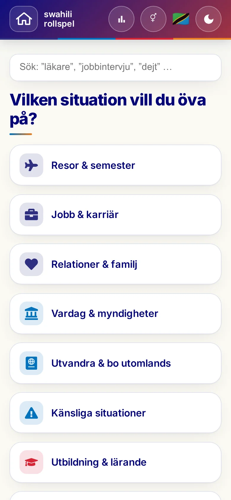 Mobil: Språkrollspelens situationer.