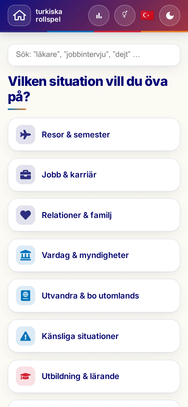 Mobil: Språkrollspelens situationer.