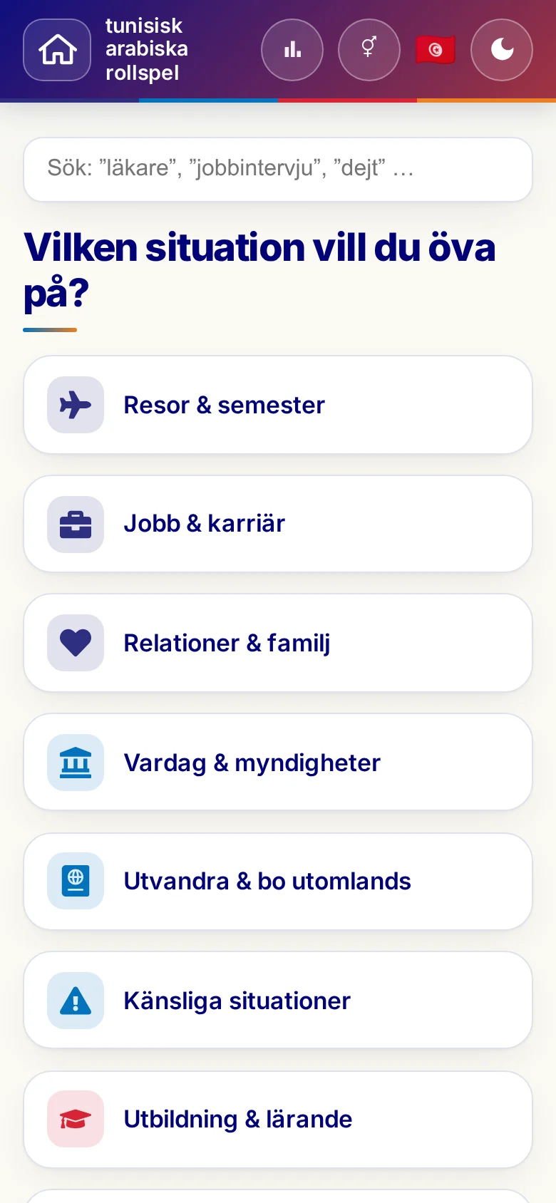 Mobil: Språkrollspelens situationer.