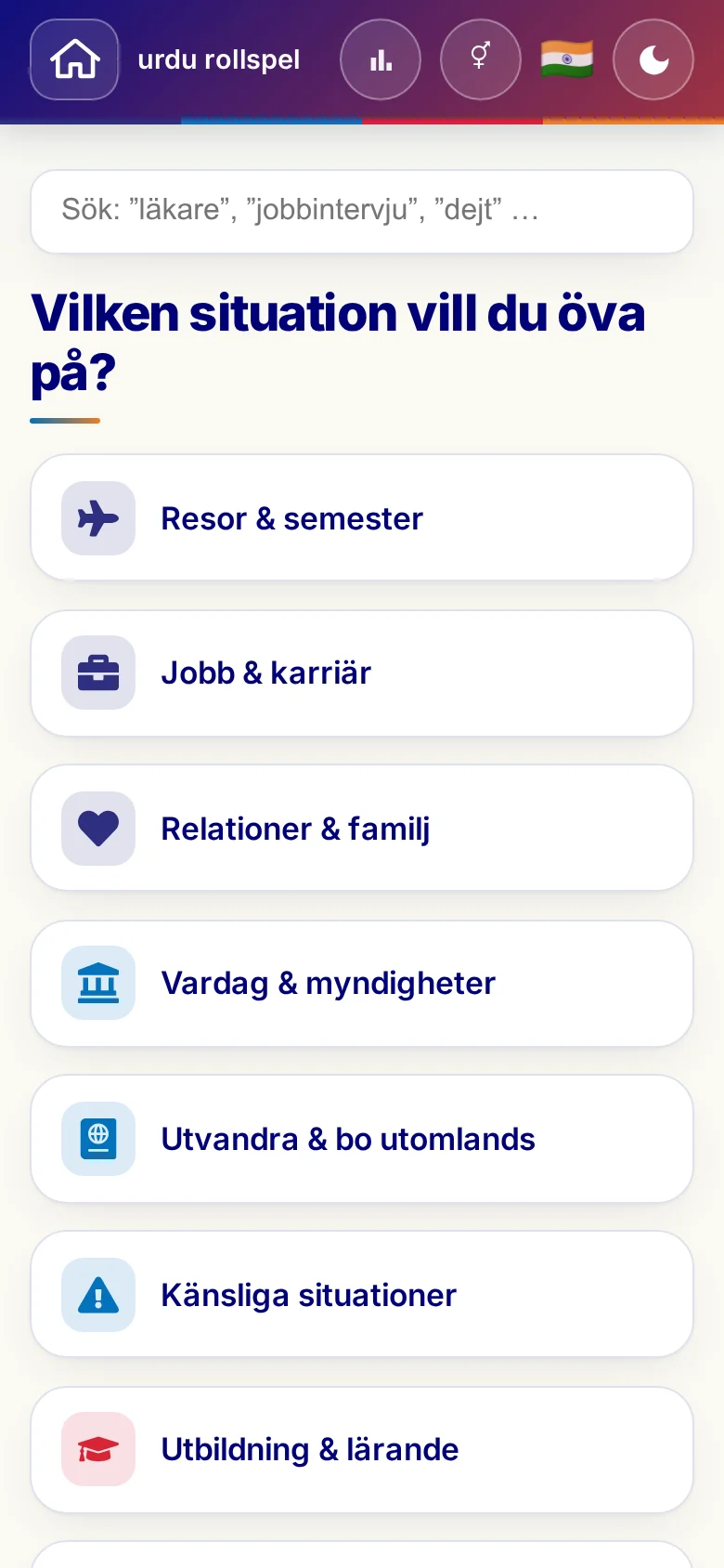 Mobil: Språkrollspelens situationer.