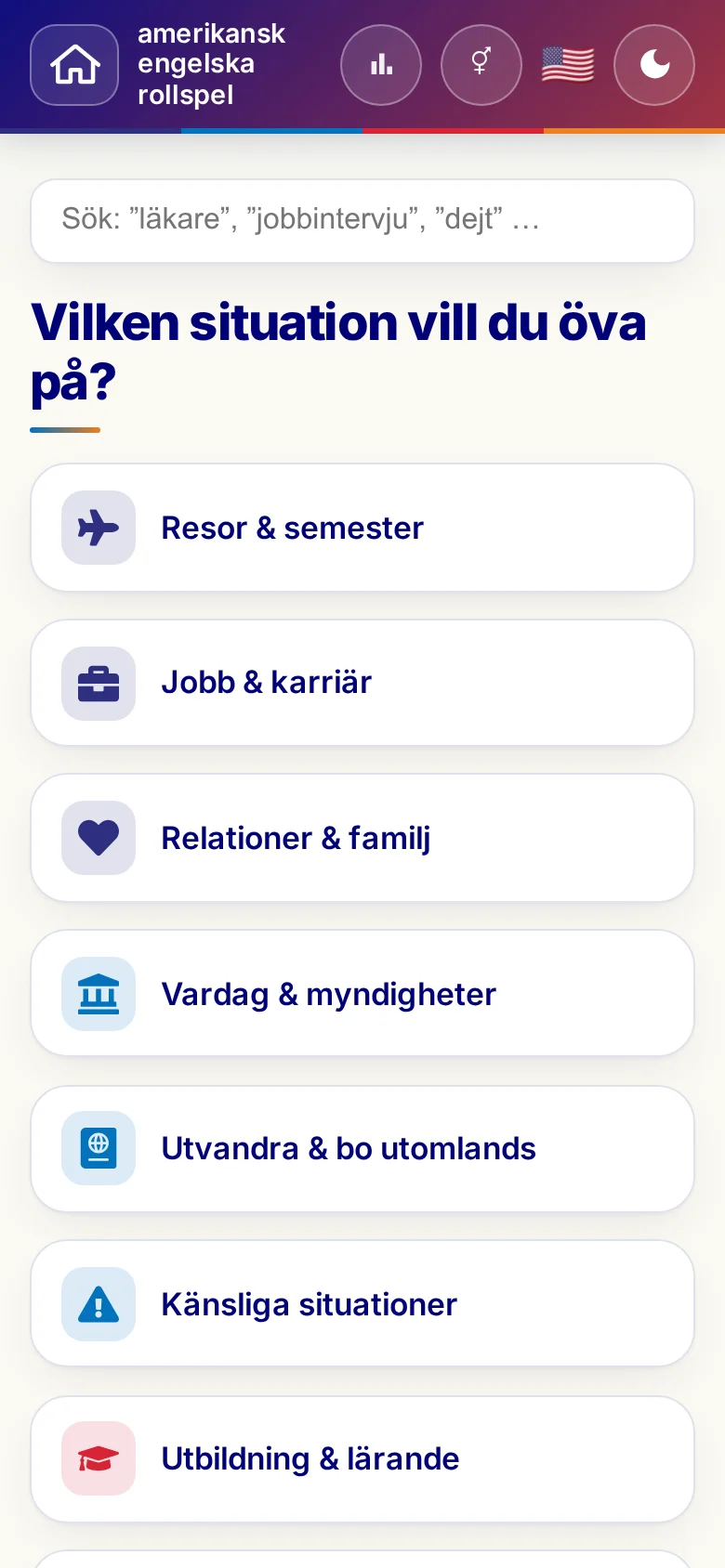 Mobil: Språkrollspelens situationer.
