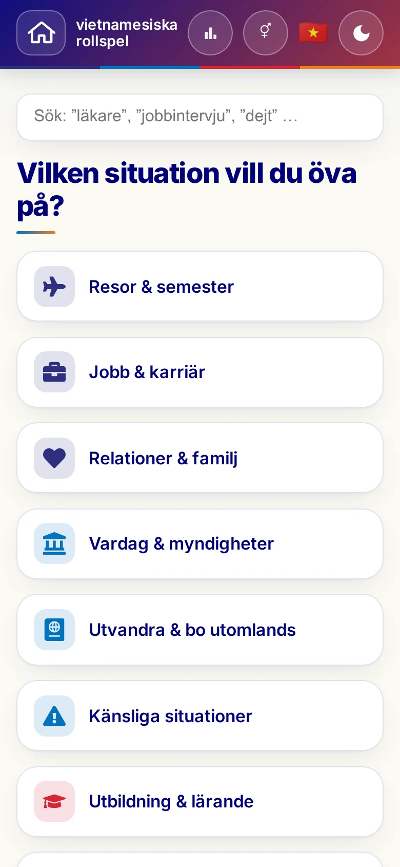 Mobil: Språkrollspelens situationer.