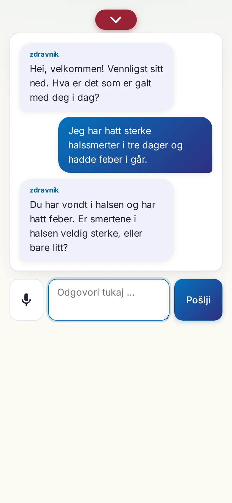 Telefon: tekoč pogovor z vnosom prek mikrofona.