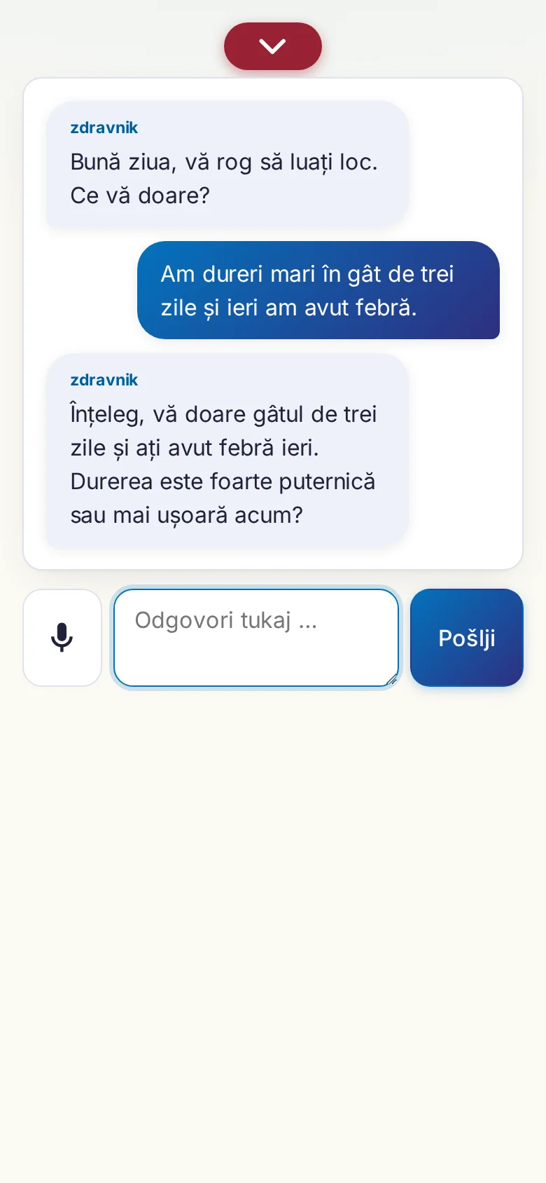 Telefon: tekoč pogovor z vnosom prek mikrofona.
