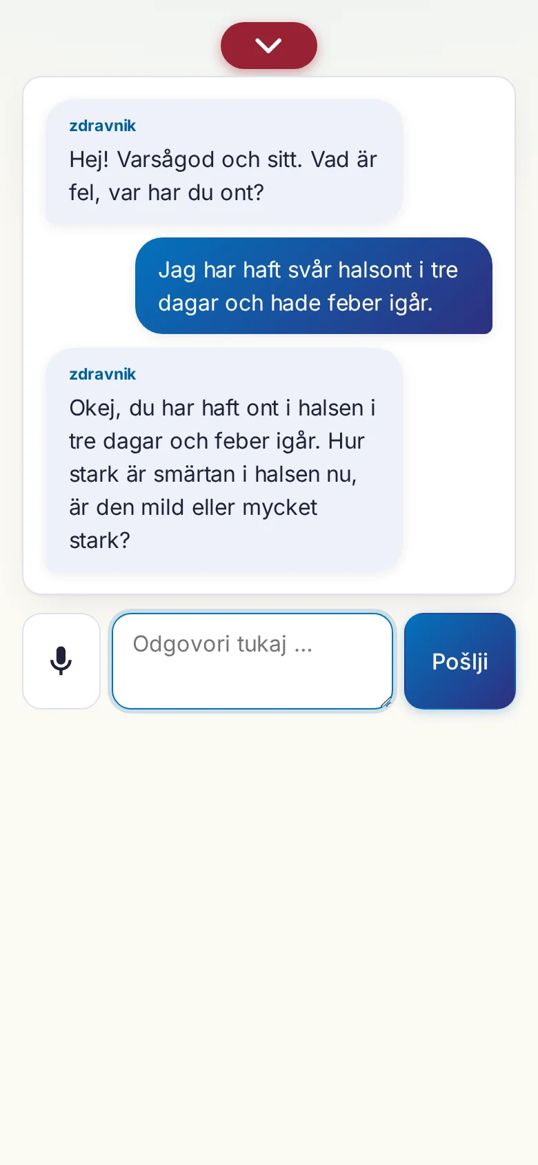 Telefon: tekoč pogovor z vnosom prek mikrofona.