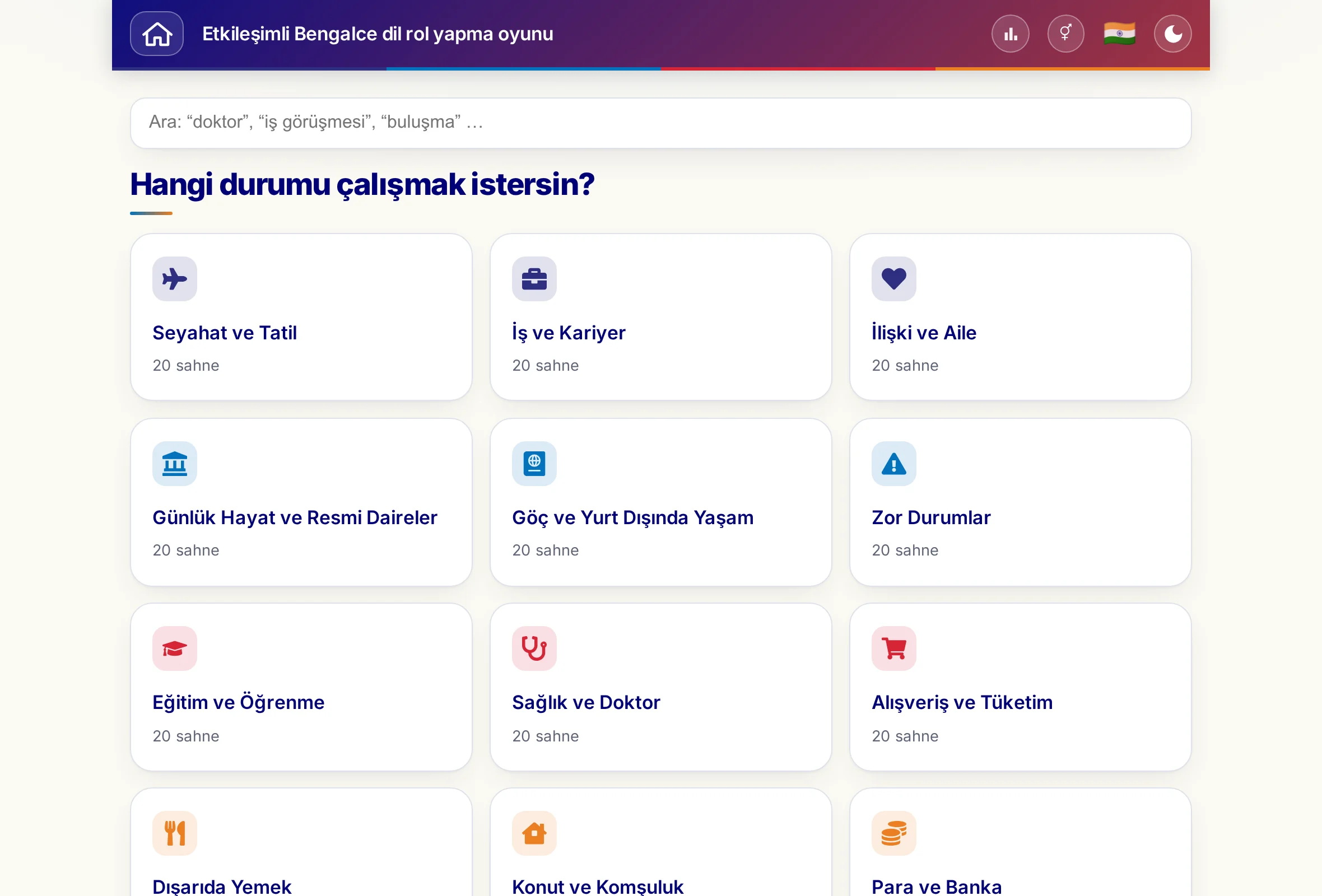 Arama alanı ve 15 tema dünyasıyla rol yapma oyunları.