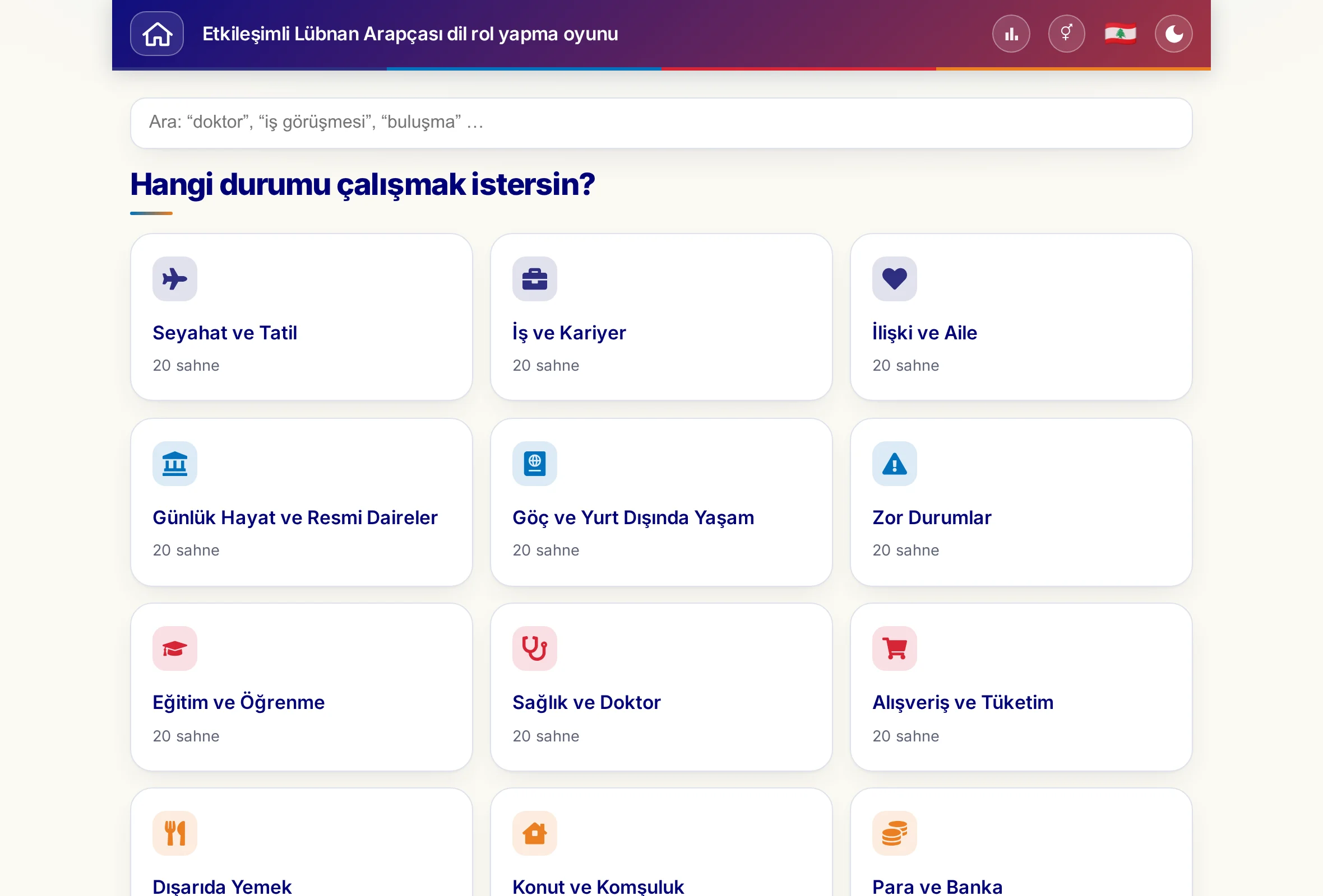 Arama alanı ve 15 tema dünyasıyla rol yapma oyunları.
